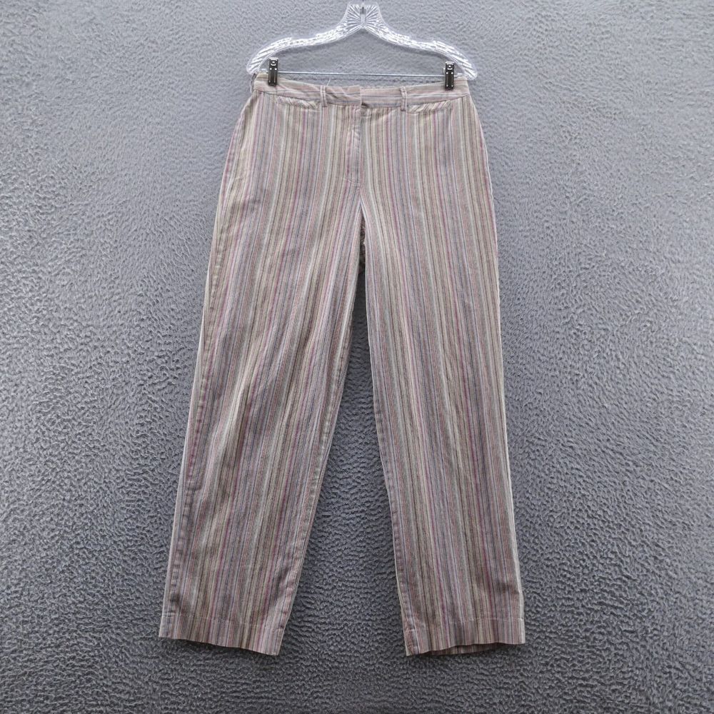 Talbots Womens Straight Leg Chino Pants 8 Beige Blue Stripe Twill Preppy